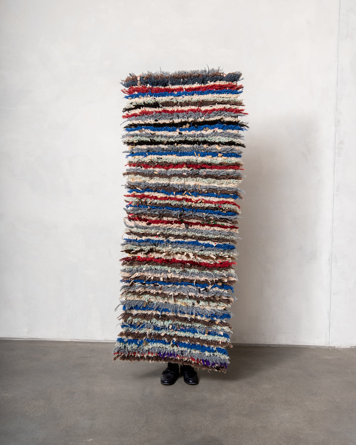 Modern designer vintage handcrafted Berber rug from Morocco. Boucherouite runner rug with beautiful colors and patterns.